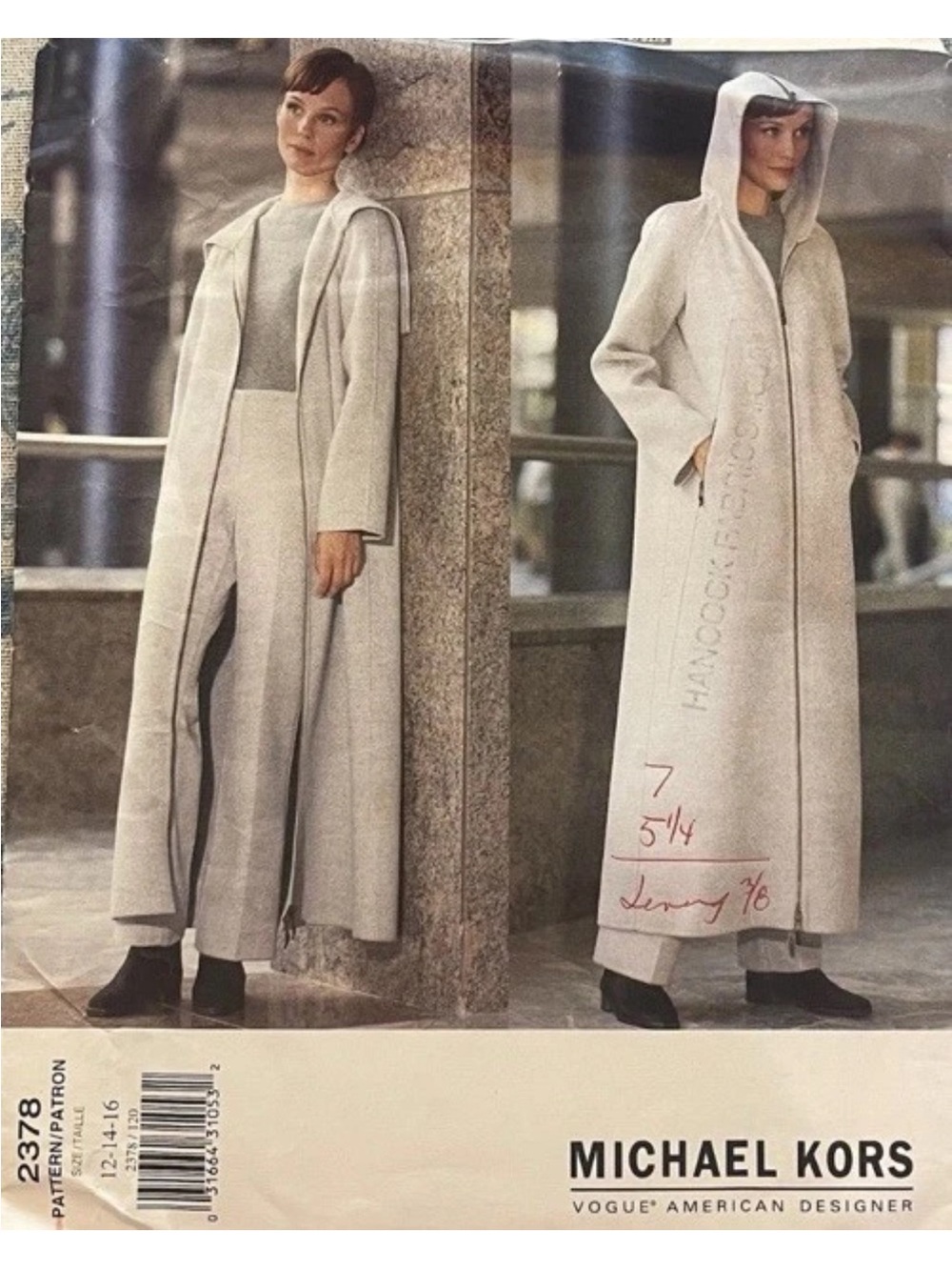 Vogue 2378 Michael Kors 90s Hooded Maxi Coat Pants Sewing Pattern 12-16
